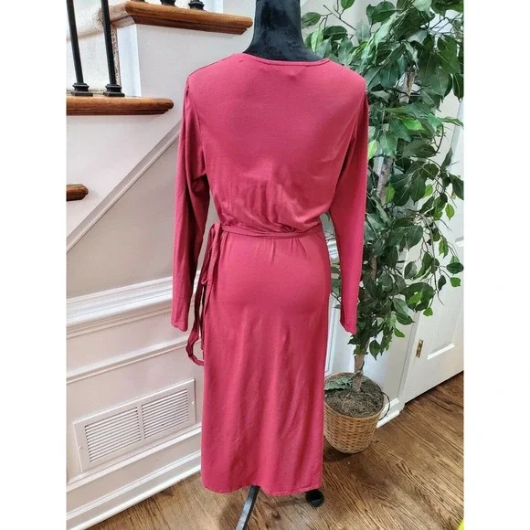 People Tree Women's Red Polyester V-Neck Long Sleeve Knee Length Dress Size 10 - Picture 8 of 12